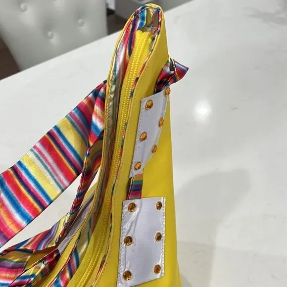 NWT Novelty Yellow Bag with colorful scarf detail New - Picture 4 of 7
